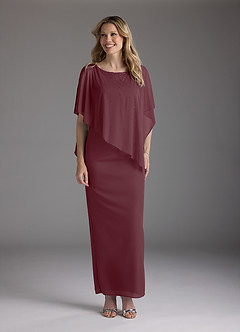 Azazie Aspyn Mother of the Bride Dresses Cabernet Sheath Beaded Mesh Dress image3
