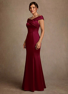 Azazie Aberdeen vestidos de madre de la novia Vestido de Borgoña de Satén Elástico de Corte Recto con Plisado image3