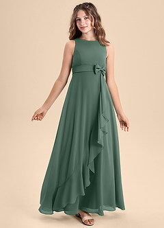 Azazie Lilenne Junior Sea Moss A-Line Bow Chiffon Dress image1