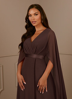 Azazie Isa Mère de la mariée Robes Robe Trapèze en Mousseline de soie Col V plissé Ganache image5