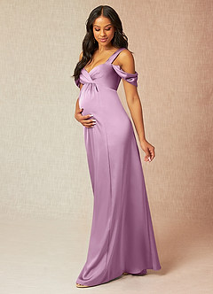 Azazie Rhea Brautjungfernkleider für Schwangere A-Linie Schulternfrei Gefaltet Stretch-Satin Bodenlänge Kleid image4