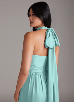 Azazie Lamara Robes de demoiselle d'honneur Combinaison Convertible en Mousseline de soie Épaule décolletée Aqua image11