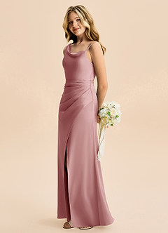 Azazie Abby Junior Dusty Rose A-Line Pleated Stretch Satin Dress image3