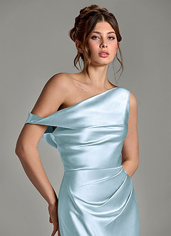 Azazie Emerson Bridesmaid Dresses Sky Blue Mermaid Off the Shoulder Metallic Satin Dress image7