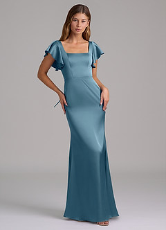 Azazie Elkie Brautjungfernkleider Meerjungfrau-Linie Rechteckiger Ausschnitt Stretch-Satin Kleid Bermudablau image5