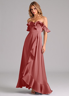 Azazie Lyra Bridesmaid Dresses Antique Rose A-Line Off the Shoulder Stretch Satin Convertible Dress image4