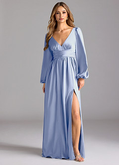 Azazie Norah Brautjungfernkleider A-Linie Stretch-Satin Kleid Eis image1