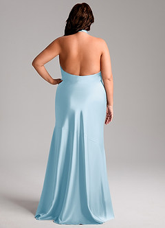 Azazie Lorena Vestidos de damas de honor Vestido de Azul Cielo de Satén Elástico de Corte Sirena con Plisado image8