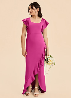 Azazie Demi Junior Vestido de Fucsia de Satén Elástico de Corte Sirena con Lazo image7