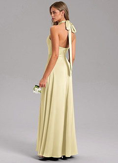 Azazie Tracie Robes de demoiselle d'honneur Robe Trapèze en Satin extensible Fente Latérale Sorbet Citron image4