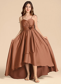 Azazie Catalina Junior Vestido de Bronceador de Satén Elástico de Corte en A con Escote de Corazón image4