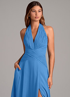 Azazie Elizabeth Brautjungfernkleider A-Linie Plissee Chiffon Kleid Blauhäher image6