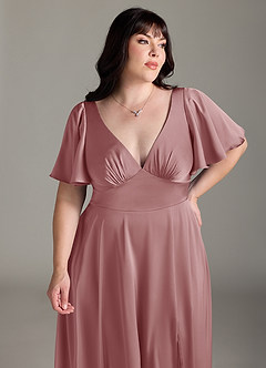 Azazie Kimber Robes de demoiselle d'honneur Robe Trapèze en Satin extensible Rayé Rose Poussiéreuse image11