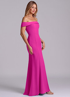 Azazie Luciana Bridesmaid Dresses Fuchsia Sheath Off the Shoulder Chiffon Convertible Dress image5