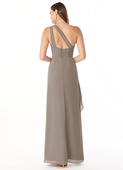 Azazie Maive Bridesmaid Dresses Taupe Sheath Pleated Ruffle Chiffon Dress image2