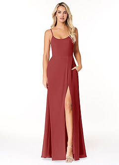 Azazie Moira Bridesmaid Dresses Rust A-Line Scoop Chiffon Dress image1