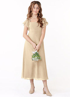 Azazie Bondi Junior Linia A Marszczony Szyfon Długość herbaty Młodsza druhna Sukienka image1