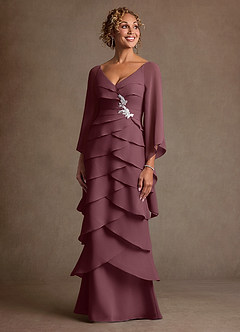 Azazie Arabinda Mother of the Bride Dresses Sangria Sheath Ruched Chiffon Dress image4