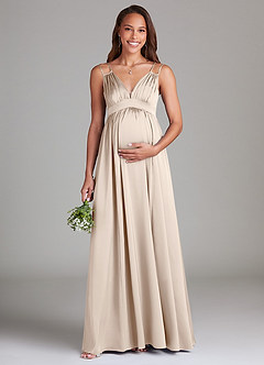 Azazie Emree vestidos de dama de honor de maternidad Vestido de Corte En A Con bolsillos Hasta el suelo Satén Elástico image1