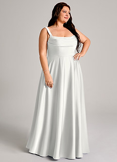 Azazie Shaude Bridesmaid Dresses White A-Line Pleated Stretch Satin Dress image10