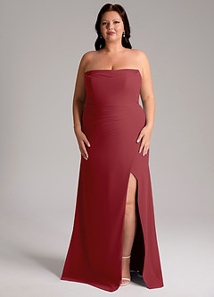 Azazie Leonis Bridesmaid Dresses Pomegranate Sheath Strapless Chiffon Convertible Dress image11