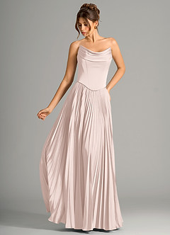Azazie Saedra Bridesmaid Dresses Blushing Pink A-Line Corset Stretch Satin Dress image1