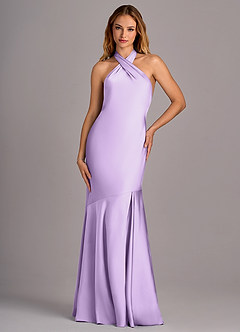 Azazie Lorena Bridesmaid Dresses Lilac Mermaid Pleated Stretch Satin Dress image4