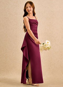 Azazie Cannoli Girls Formal Flower Girl Dresses Burgundy A-Line Pleated Stretch Satin Dress image5