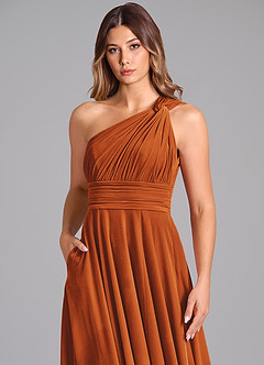 Azazie Charlize Bridesmaid Dresses Burnt Orange A-Line One Shoulder Velvet Dress image6