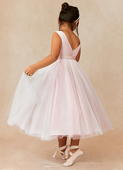 Azazie Bee Flower Girl Dresses Blushing Pink Ball-Gown Pleated Tulle Dress image2