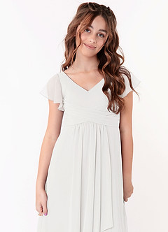 Azazie Omari Junior White A-Line Ruched Chiffon Dress image4