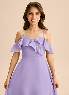 Azazie Kamilla Junior Abito A-Line in Chiffon a Spalla Scoperta Lilla image7