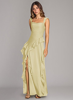 Azazie Sloane Bridesmaid Dresses Lemon Sorbet A-Line Sweetheart Neckline Stretch Satin Dress image3