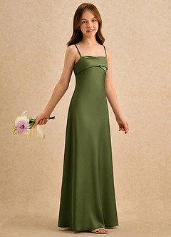 Azazie Mirabella Girls Formal Jurken voor bloemenmeisjes Kolom Jurk van Stretch Satijn Sweetheart-halslijn Olijf image4