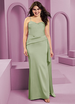 Barbie ♥ Azazie Vestidos de damas de honor Vestido de Salvia Polvorienta de Satén Elástico de Corte Recto Convertible con Sin tirantes image11