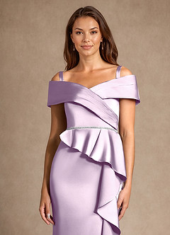 Azazie Dareia Mother of the Bride Dresses Frosted Lilac Mermaid Off the Shoulder Stretch Satin Dress image8