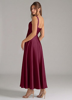 Azazie Shaude Bridesmaid Dresses Mulberry A-Line Pleated Stretch Satin Dress image7