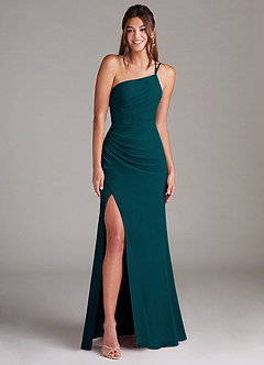 Azazie Eren Jurken voor bruidsmeisjes Jurk van Chiffon met Kolom One-Shoulder Pijnboom image3