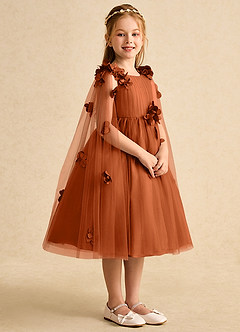Azazie Staria Flower Girl Dresses Burnt Orange Ball-Gown Ruched Tulle Dress image8