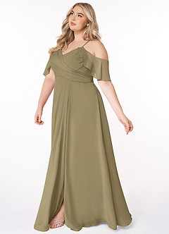 Azazie Dakota Brautjungfernkleider A-Linie V-Hals Gefaltet Chiffon Kleid Moosgrün image8