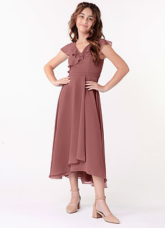 Azazie Posie Junior Desert Rose A-Line Ruched Chiffon Dress image4