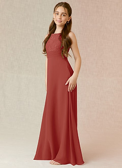 Azazie Snow Junior A-Linie Spitze Chiffon Kleid Terrakotta image3
