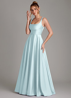 Azazie Azaria Brautjungfernkleider A-Linie Korsett Stretch-Satin Kleid Wolke Blau image3