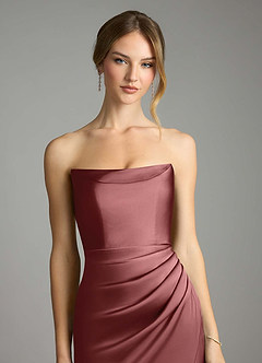 Azazie Leonis Bridesmaid Dresses Amethyst Mermaid Pleated Stretch Satin Convertible Dress image4