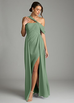 Azazie Kassandra 신부 들러리 드레스 A라인 오프 더 숄더 쉬폰 바닥 길이 드레스 image3