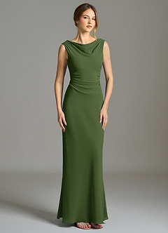 Azazie Kieryn Vestidos de damas de honor Vestido de Oliva de Gasa de Corte Sirena con Plisado image5