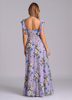 Azazie Leilani Robes de demoiselle d'honneur Robe Trapèze en Mousseline de soie Plissée Lilas Floral image2
