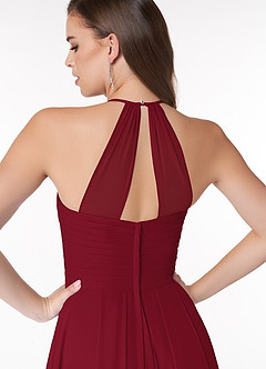 Azazie Ginger Bridesmaid Dresses Burgundy A-Line Halter Pleated Chiffon Dress image3