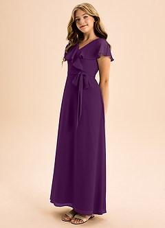 Azazie Lainey Junior Grape A-Line with Pockets Chiffon Dress image3