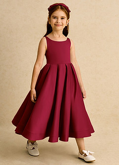 Azazie Babs Blumenmädchenkleider Ballkleid Plissee Matte Satin Kleid Burgunderrot image4